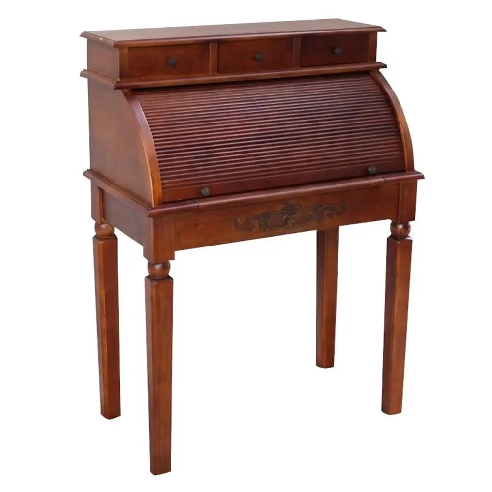 

Carved Solid Wood Roll Top Desk Home Office Workstation, Customized