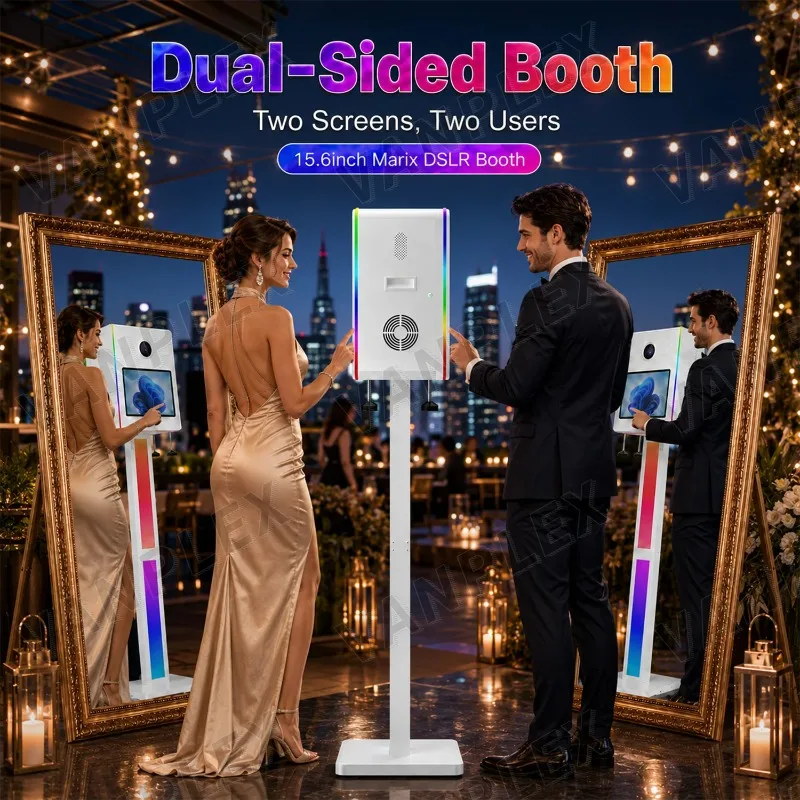 

【Hot Sale】Durable Metal Dual Screen DSLR Photo Booth 15.6" Touch Screen Heat Sink RGB Light High-End Event Wedding Rental Camera
