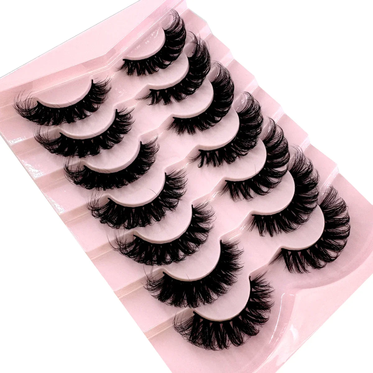 AMSDCN 7 Pairs Natural False Lashes DD Curl Russian Lashes 3D Mink Eyelashes Reusable Fluffy Russian Strip Lashes Eyelashes