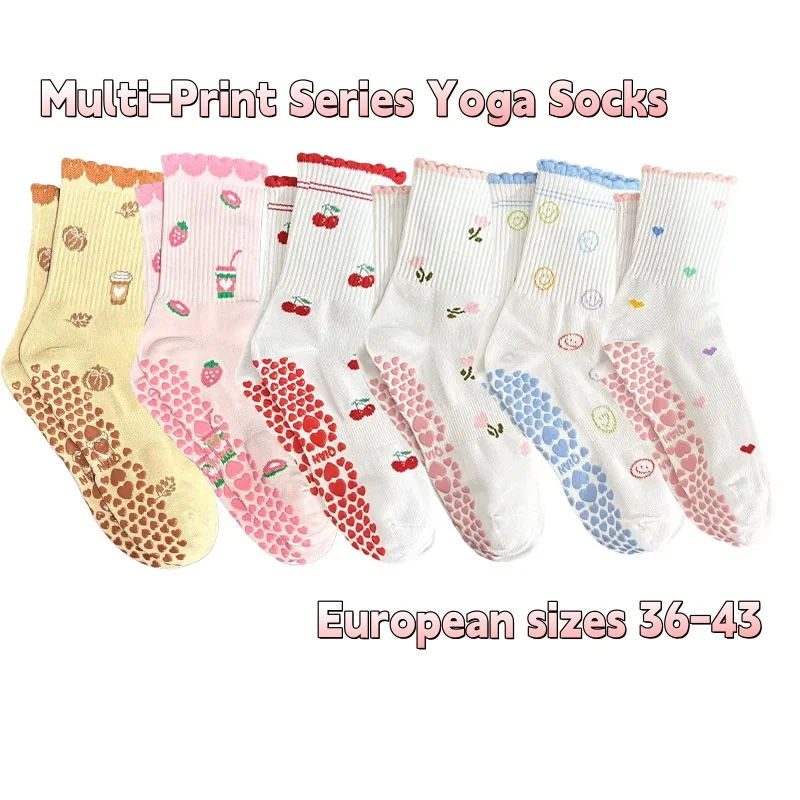 

Европейский размер 36-43,1 пара вязаных женских носков среднего размера с вышивкой для йоги, фитнеса, пилатеса, спорта, нескользящей подошвой
