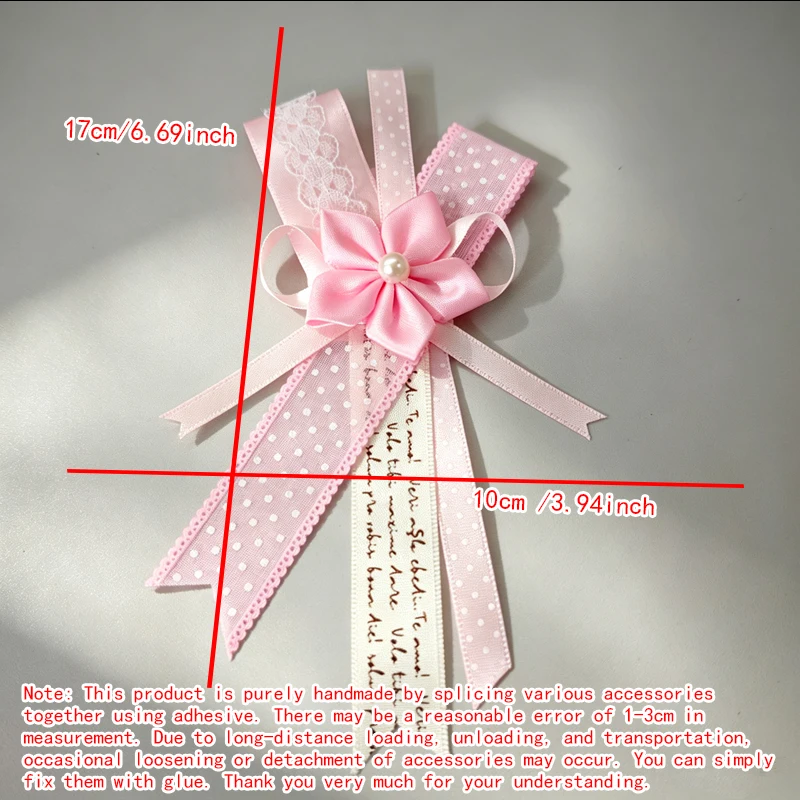 Handmade Lace Bow Bag Charm, Fabric Flower Bag Ornament, Ribbon Decor Accessory Pin, Polka Dot Ribbon with Printed Text Ribbon, Handbag Decoration Ornament, Delicate Lace Fabric Details