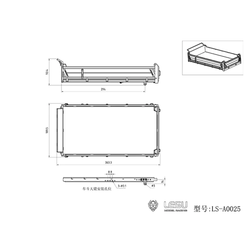 RC 1/14 LESU Metall-Schaufelkasten für Tamiya Hydraulikbagger Lader Muldenkipper für SCANIA MAN VOLVO Tripper DIY-Teile – Detail 2
