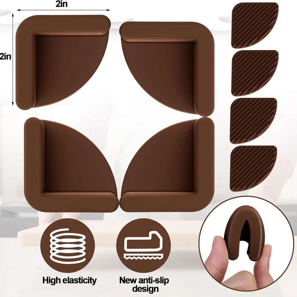 4pcs Brown Silicone Non-Slip Mats for Chopping Boards Shock Absorbing Base Ensures Board Stays Fixed While Cutting