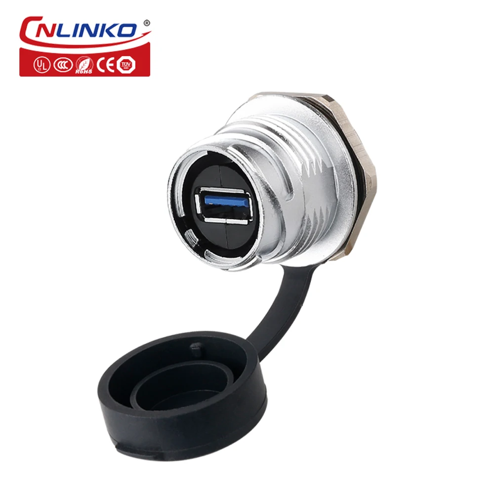 CNLINKO M24 USB3.0 Female Waterproof Connector USB Metal Socket Connector 1.8A Receptacles Jacks for Video Audio Data Transfer