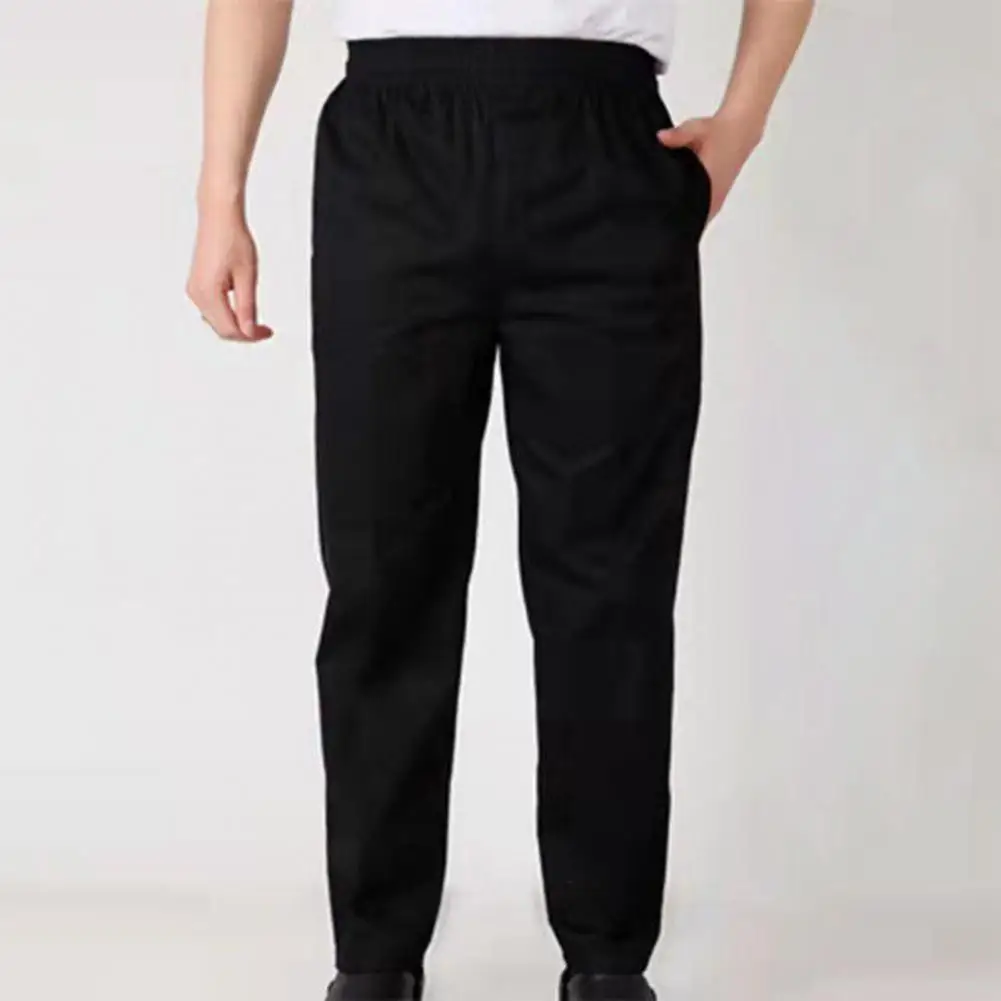 Pantalones de cocinero Unisex con cintura elástica, tela transpirable, bolsillos seguros para servicio de restaurante, uniformes de cocina sueltos