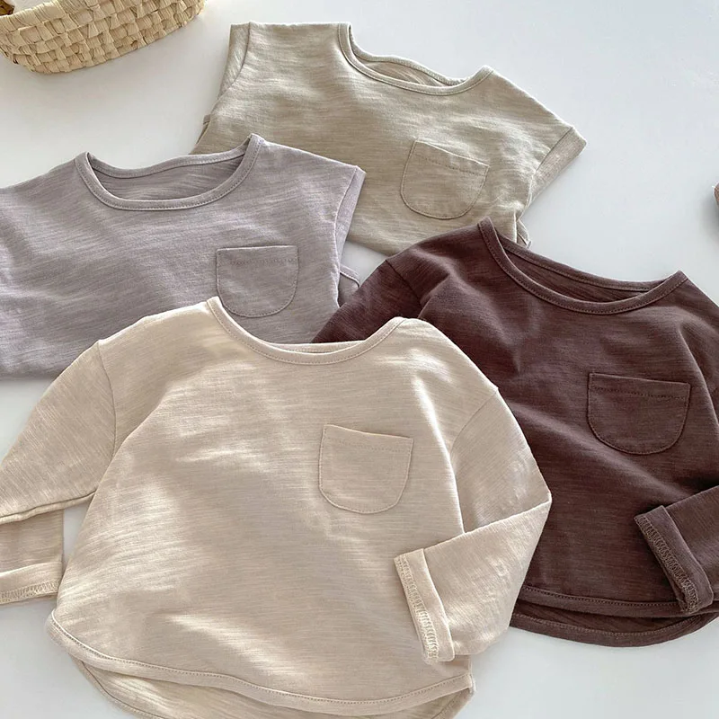 MILANCEL New Autumn Kids Blouse Baby Cute Solid Color Undershirt Girls Bear Outwear Bottoming Shirt Boys Tops