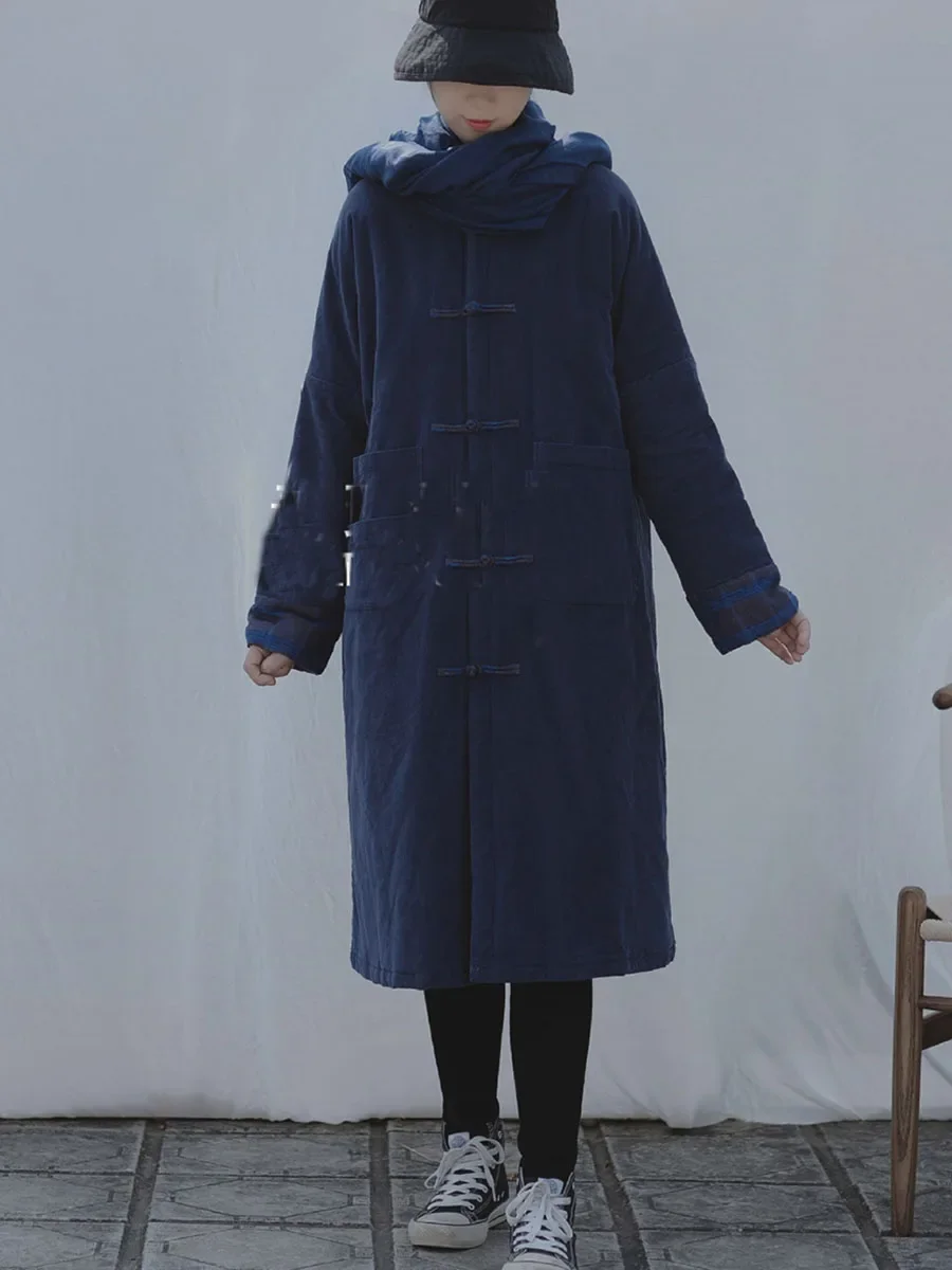 Китайская зимняя вельветовая удобная теплая куртка с хлопковой подкладкой, женское хлопковое пальто в стиле ретро с зажимом на пуговицах, свободная длинная верхняя одежда, пальто