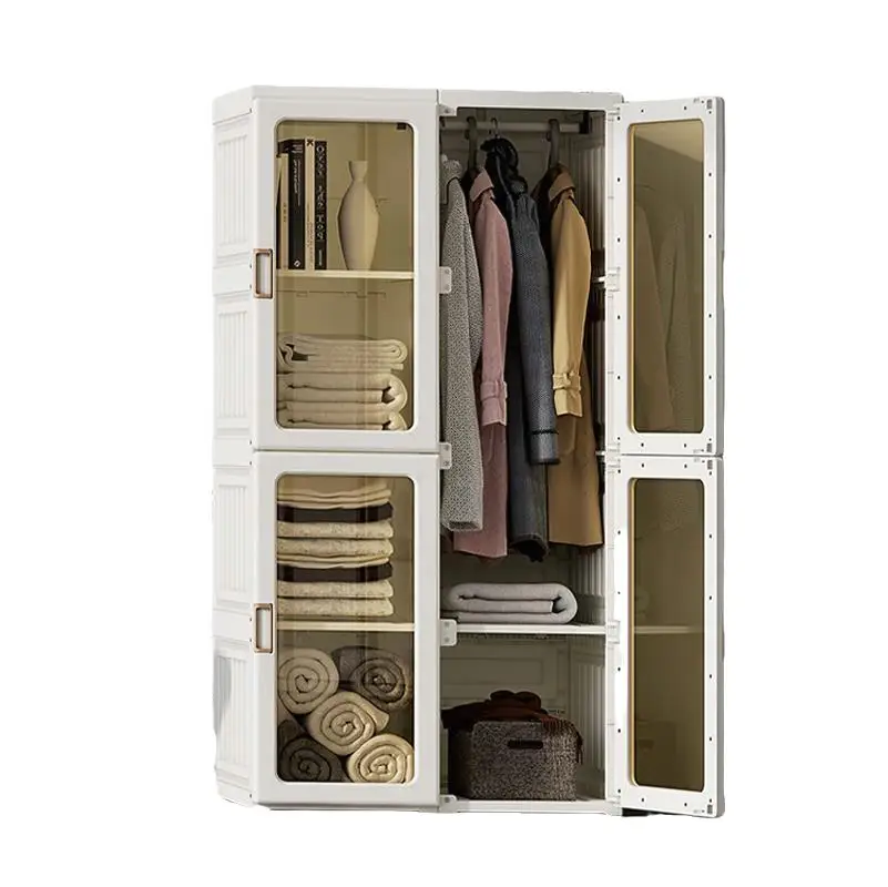 8-Grid Folding Storage Cabinet with 4 Doors & Hanger - Kylin Cubes Wardrobe Organizer