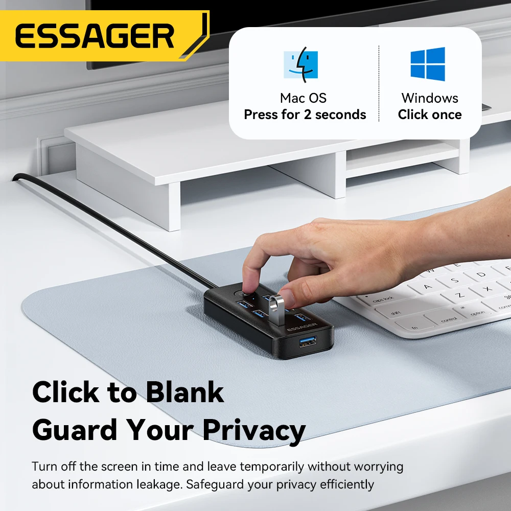 Essager 7-en-1 USB 3,0 Hub Multi USB divisor adaptador de corriente 5Gbps divisor USB de alta velocidad adaptador OTG para PC portátil Macbook Pro