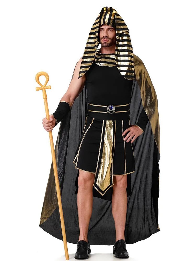 زي فرعوني للرجال البالغين لعيد الهالوين، ملابس تنكرية مضحكة للحفلات والكرنفالات، زي ملك مصري من البوليستر