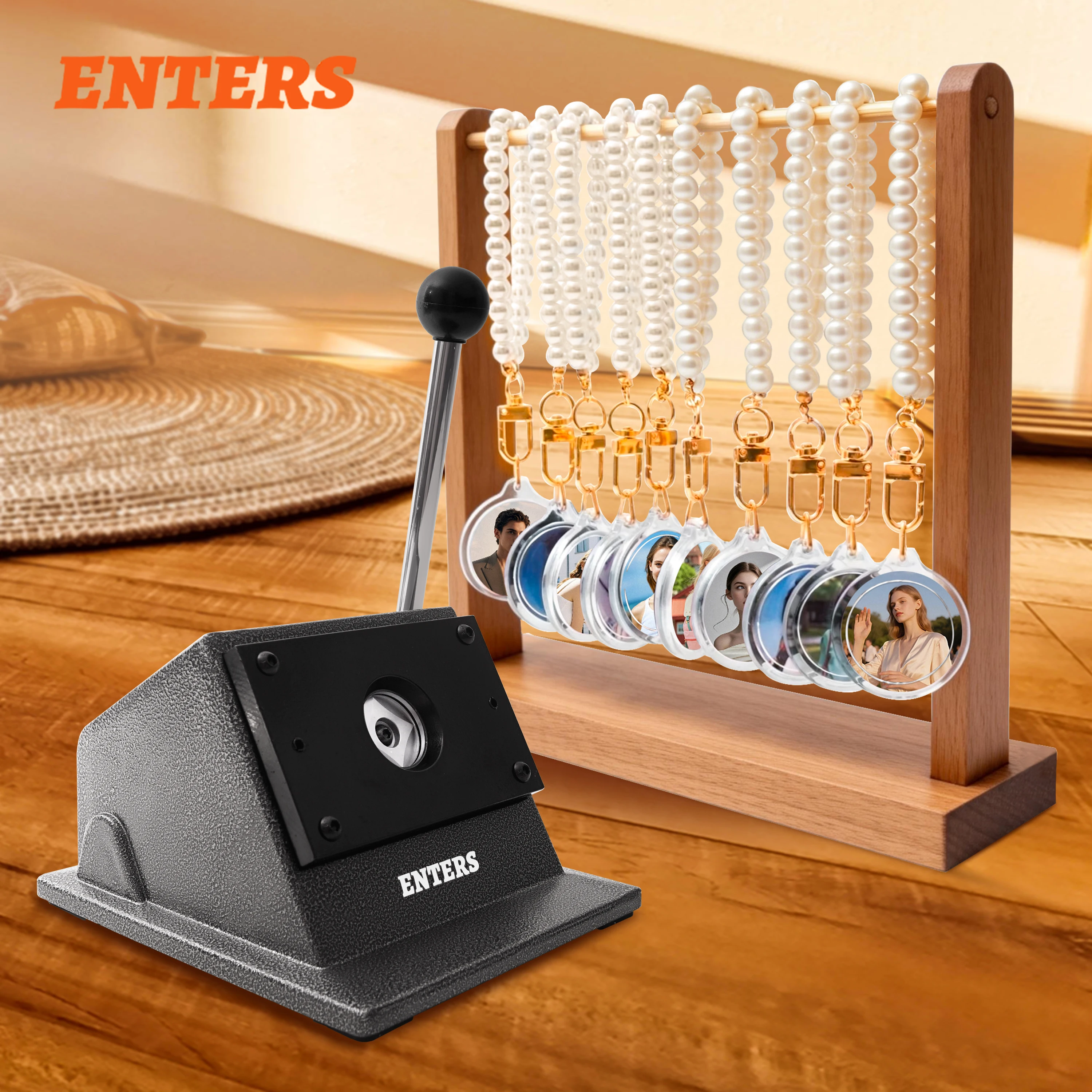 

DIY Acrylic Pearl Restaurant-Themed Round Keychain Personalized Frame Machine Includes 100 Sets of Materials