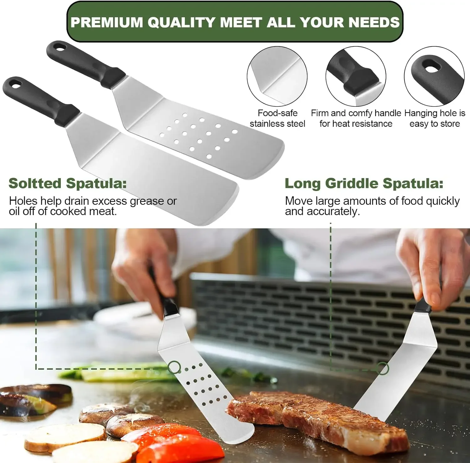 128 Pcs Stainless Steel BBQ Grill Tool Kit, Tongs Basting Brush Egg Rings, Carrying Case, for Outdoor Grilling Picnic