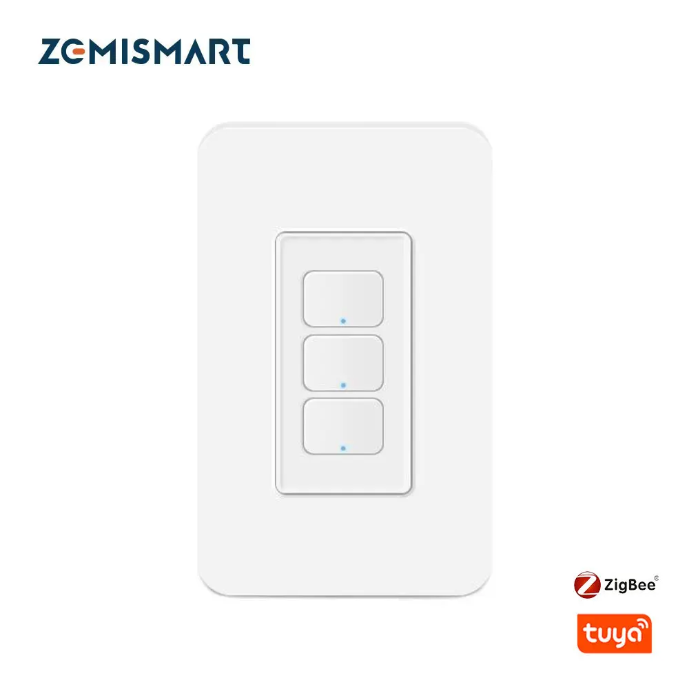 Zemismart Tuya Zigbee Smart Light Switch With Neutral 1 2 3 Gangs Push Button Interrupter Alexa Google Home Smartthings App