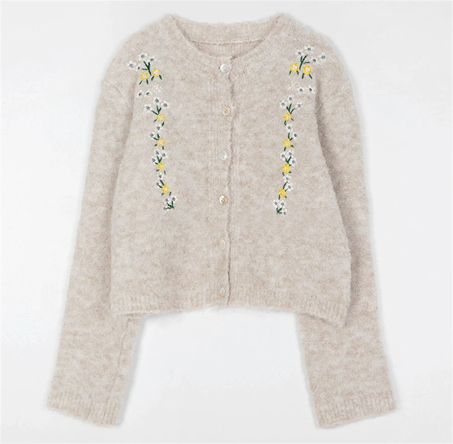 Fre المطرزة الأزهار الجولة Ne محبوك سترة مفتوحة Dongda بوابة أوائل الربيع جديد وصول المرأة فضفاضة تناسب طويلة Sve #5