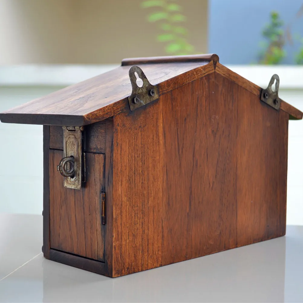 1Pcs Premium Wood Mailbox Vintage House Design Wall Mount Post Box Holds Envelopes Newspapers Magazines Decorative Outdoor Mail