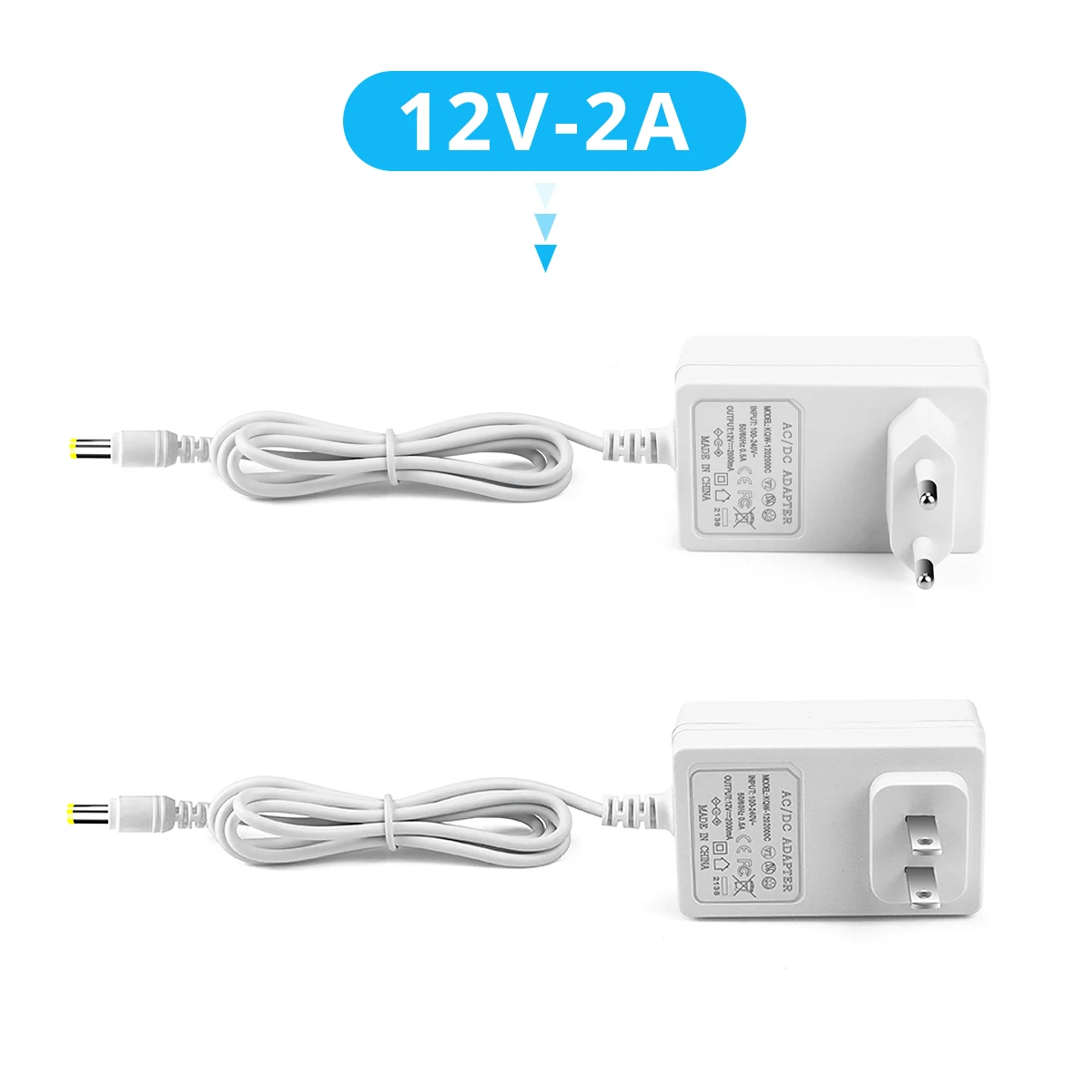 Uniwersalna ładowarka sieciowa, AC 110 V, 220 V do DC12 V, 2 A, 3 A, zasilacz, wtyczka EU, US, 12 V, 5,5 x 2,1 mm, biała obudowa