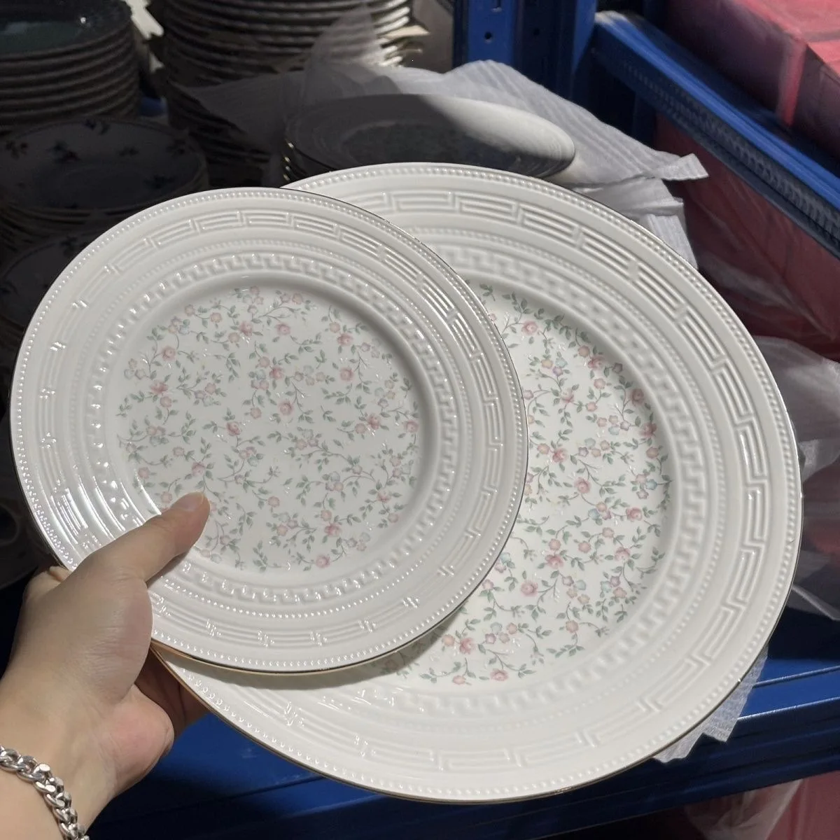 French serving plate European light luxury high value household beautiful tableware bone china flat plate steak plate