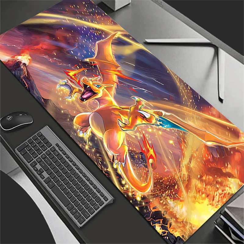 Tapis de souris Anime accessoires de jeu grand tapis Gamer PC ordinateur bureau ordinateur portable clavier tapis de bureau p-pokemons Charizard Mausepad