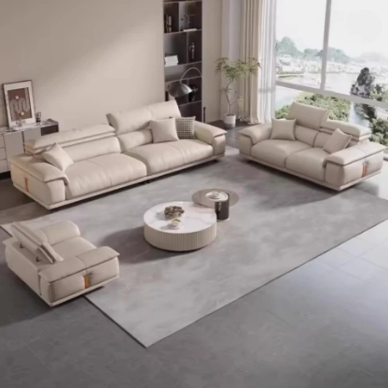 Sofá Minimalista de Diseño de Lujo, Muebles Modernos para el Hogar, Accesorios de Muebles para el Hogar, Sofá de Cuero Genuino Italiano para Sala de Estar