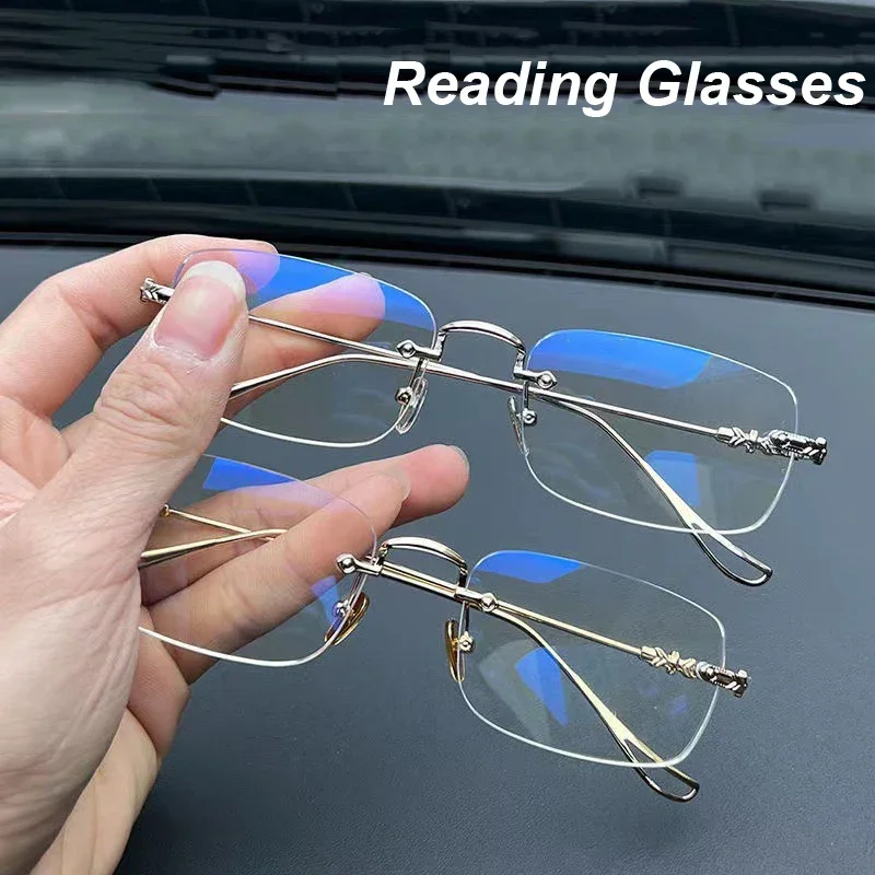 Finished Rimless Presbyopia Glasses Unisex Women Men Anti Blue Light Reading Eyeglasses Optical Prescription Far Sight Eyewear