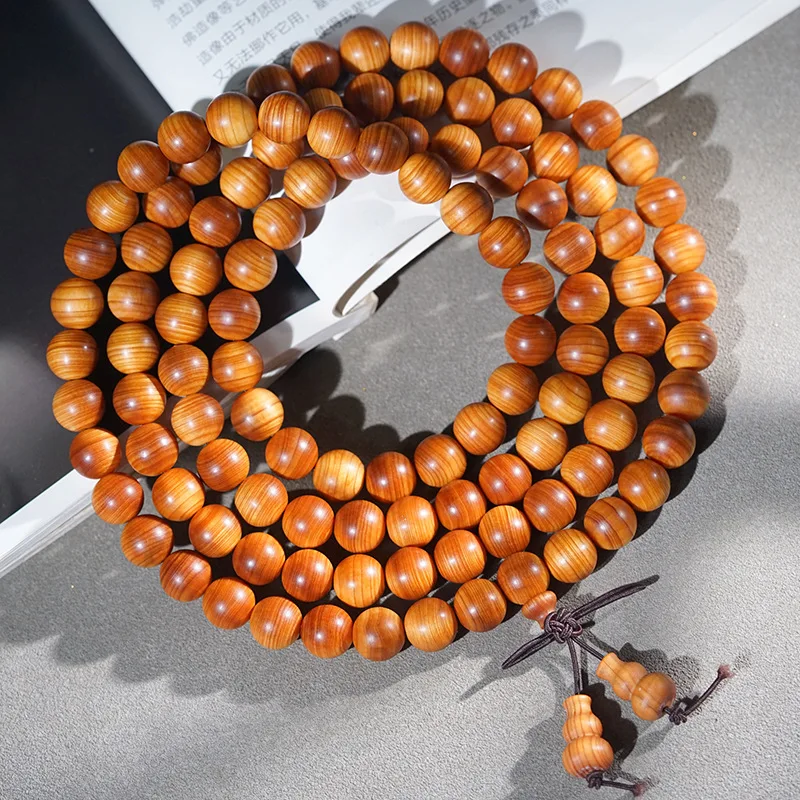 Taihang Black Cliff Cypress Buddha Bead Bracelet, Horizontal Grain Old Wood, High Oil Content, Wooden Prayer Beads for Men a