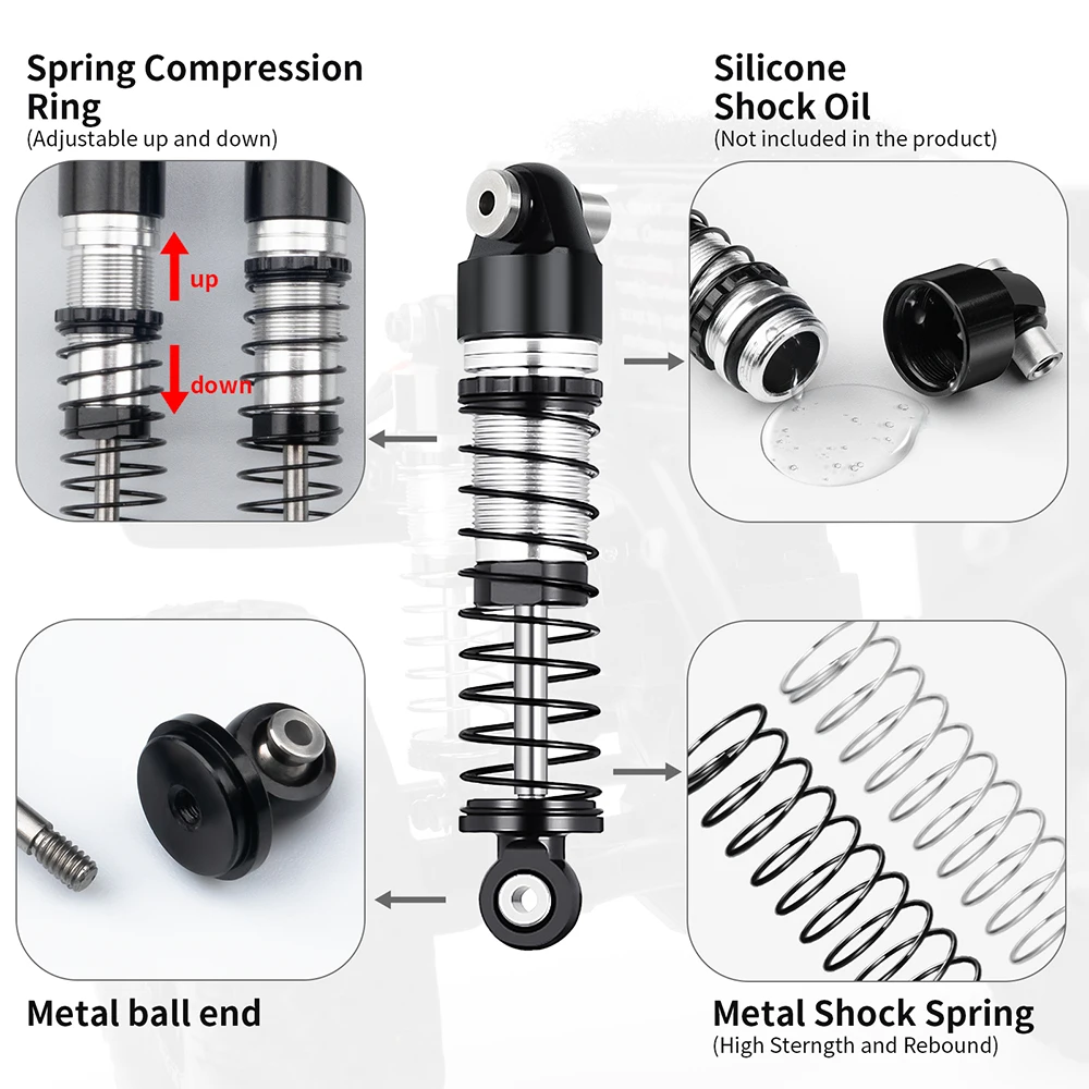 AXSPEED 38/41/43/46/51/60mm Metal Shock Absorber Oil Damper for 1/24 RC Crawler Axial SCX24 Upgrade Parts