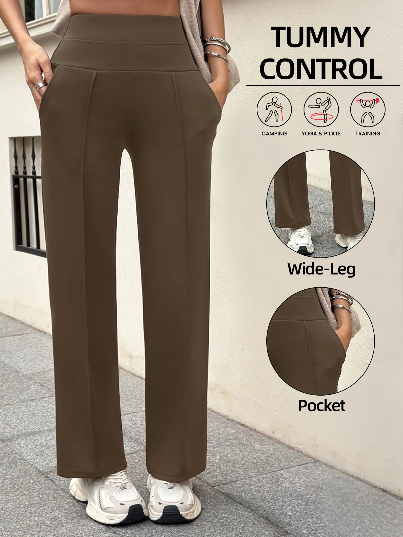 Women High Waist Straight Leg Yoga Pants Fitness Running Sports High Butt Pilates Long Pants Loose Wide Leg Trousers