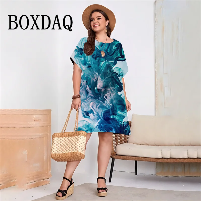 

Women's Dresses Design Colorful Pattern Short Sleeve Casual Fashion Loose Dress Summer Women Vacation Elegant Dress 3XL Big Size