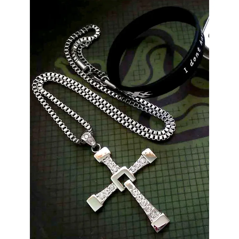 Dominic Toretto The Fast and The Furious Vin Diesel Stainless Steel Cross Crystal Pendant Necklace Men Gift Cosplay Jewelry Prop