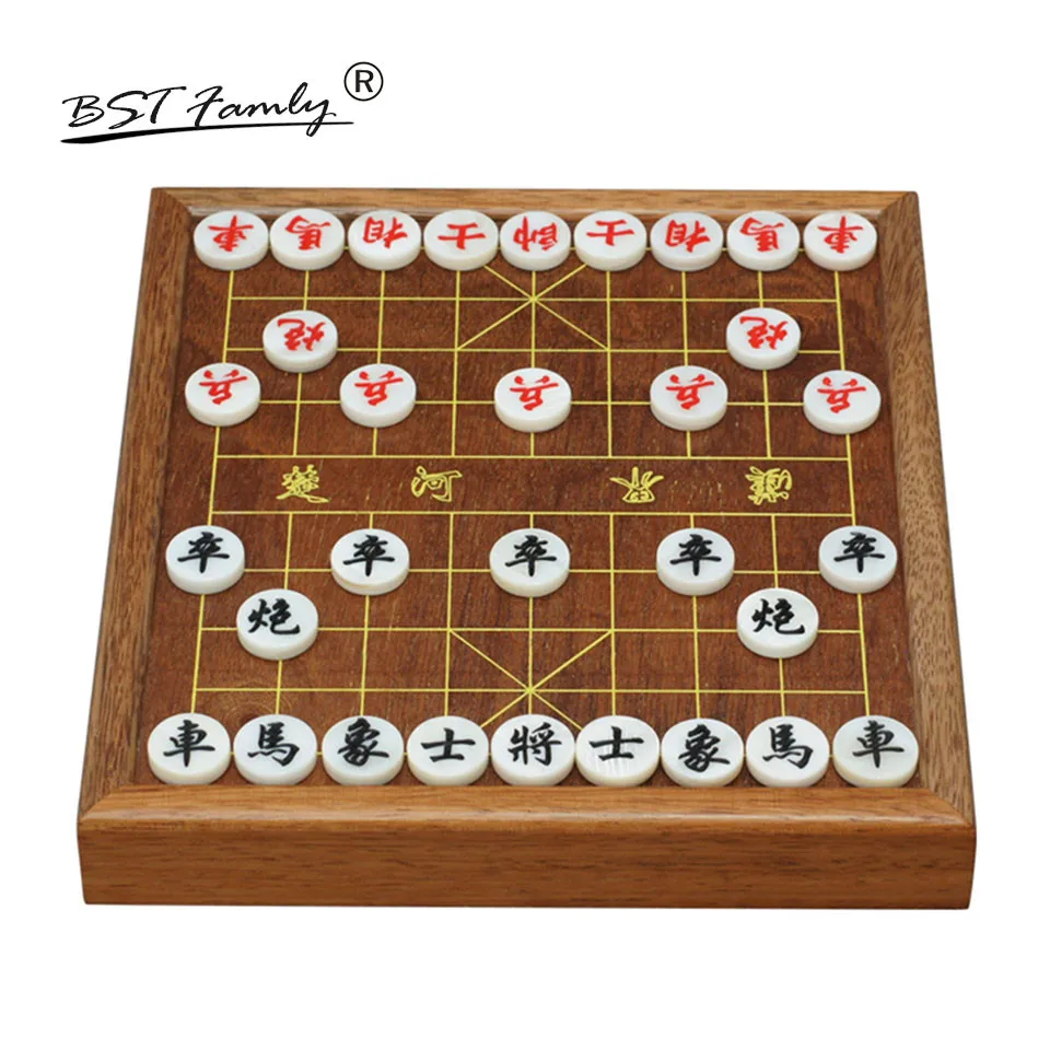 Chinese Chess Xiang Qi Wooden box Acrylic Pieces with Drawer 21.5*19.5*1.2/3.0cm 32Pcs/Set Puzzle Game Kids Gift BSTFAMLY C01