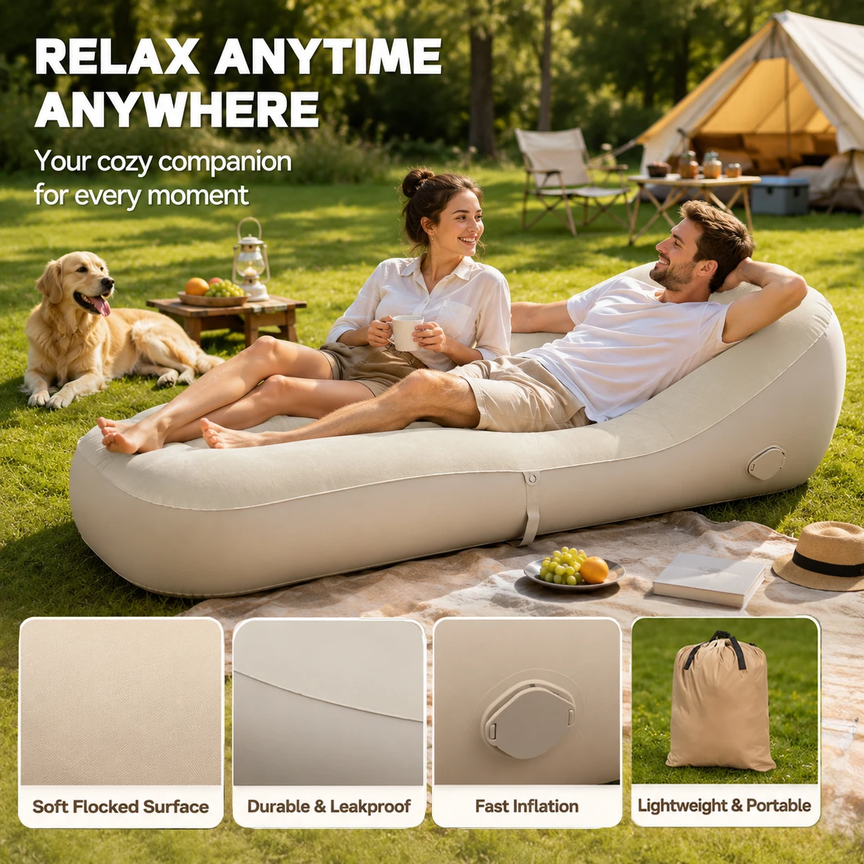 

Air Sofa Bed with Detachable Built-in Pump, Fast Inflation & Deflation Auto-Inflating Mattress for Camping, Backpacking, Hiking