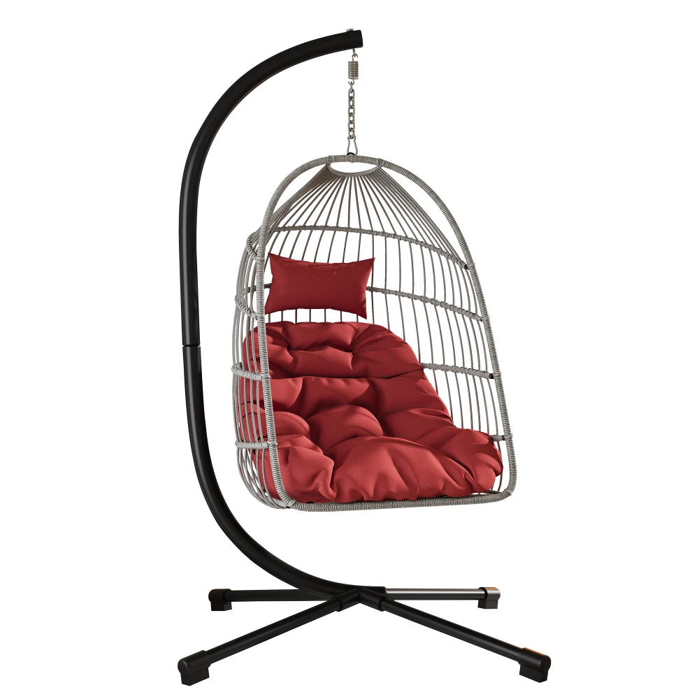 

YQXH Wicker Egg Chair with Stand Outdoor Patio Swing Chair Indoor Swinging Hammock for Garden Balcony Furniture