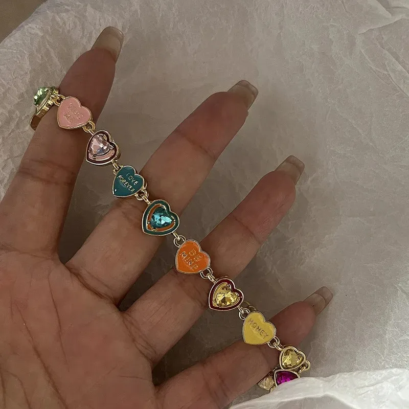 Fashion Color Love Drop Oil Enamel Bracelet Female INS New Design Cute Heart Candy Color Bracelet image 2