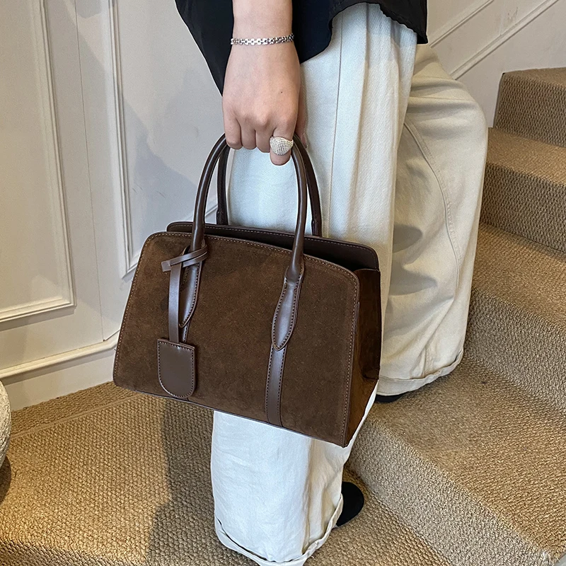 

New Ladies Shoulder Bag Faux Suede Classic Pure Color Outer Pocket Ladies Handbag High Quality Craft Large Capacity Shoulder Bag