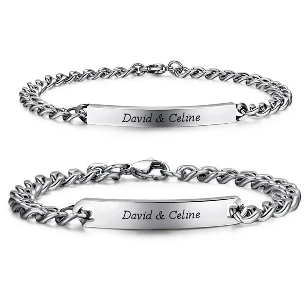 Customized Couple Bracelet with Engrave Stainless Steel Bracelet Personalized Matching Soulmates Couples Engravable Bracelet