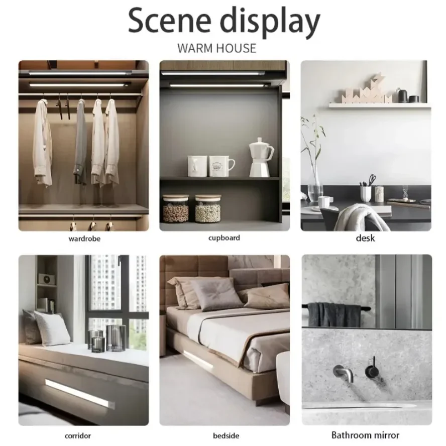 ไฟ LED ขนาด 20 ซม./40 ซม. ไฟกลางคืนใต้ตู้ ไฟเซ็นเซอร์ตรวจจับความเคลื่อนไหว ไฟกลางคืนสำหรับตู้เสื้อผ้า ไฟตู้ครัว ไฟแม่เหล็ก