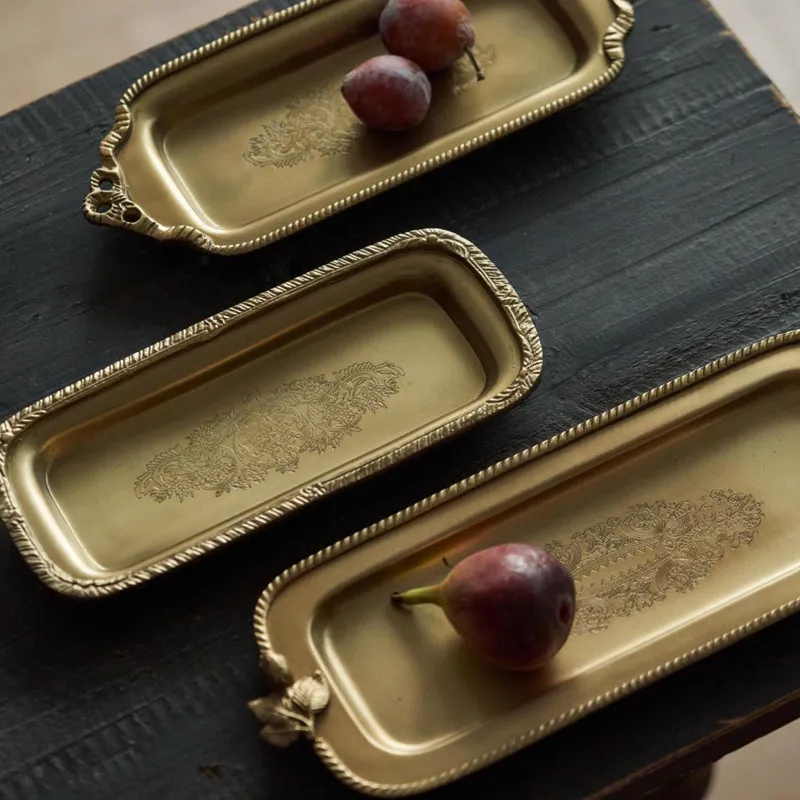 Indian European retro carved brass tray ornament, snack snack fruit plate, desktop decoration and storage jewelry