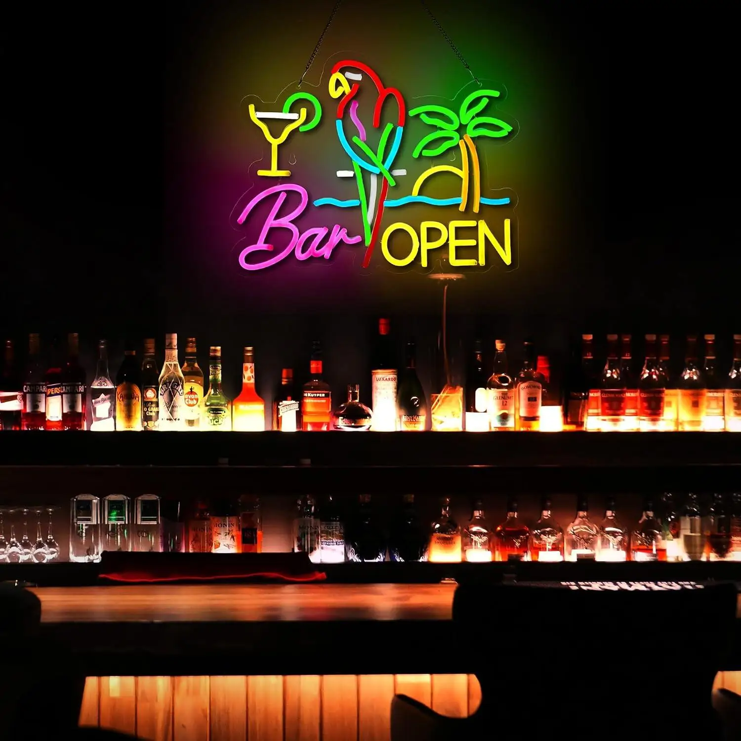 Parrot Bar Open Neon Sign USB Dimmable LED Lights For Pub Restaurant Man Cave Party Business Home Wall Art Decor Signboard Light view 2