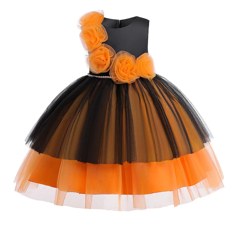 Formal Big Flower Party Dress For Girl Children Costume Beads Princess Dresses Girls Clothes Lace Birthday Wedding Gown 3-10Y