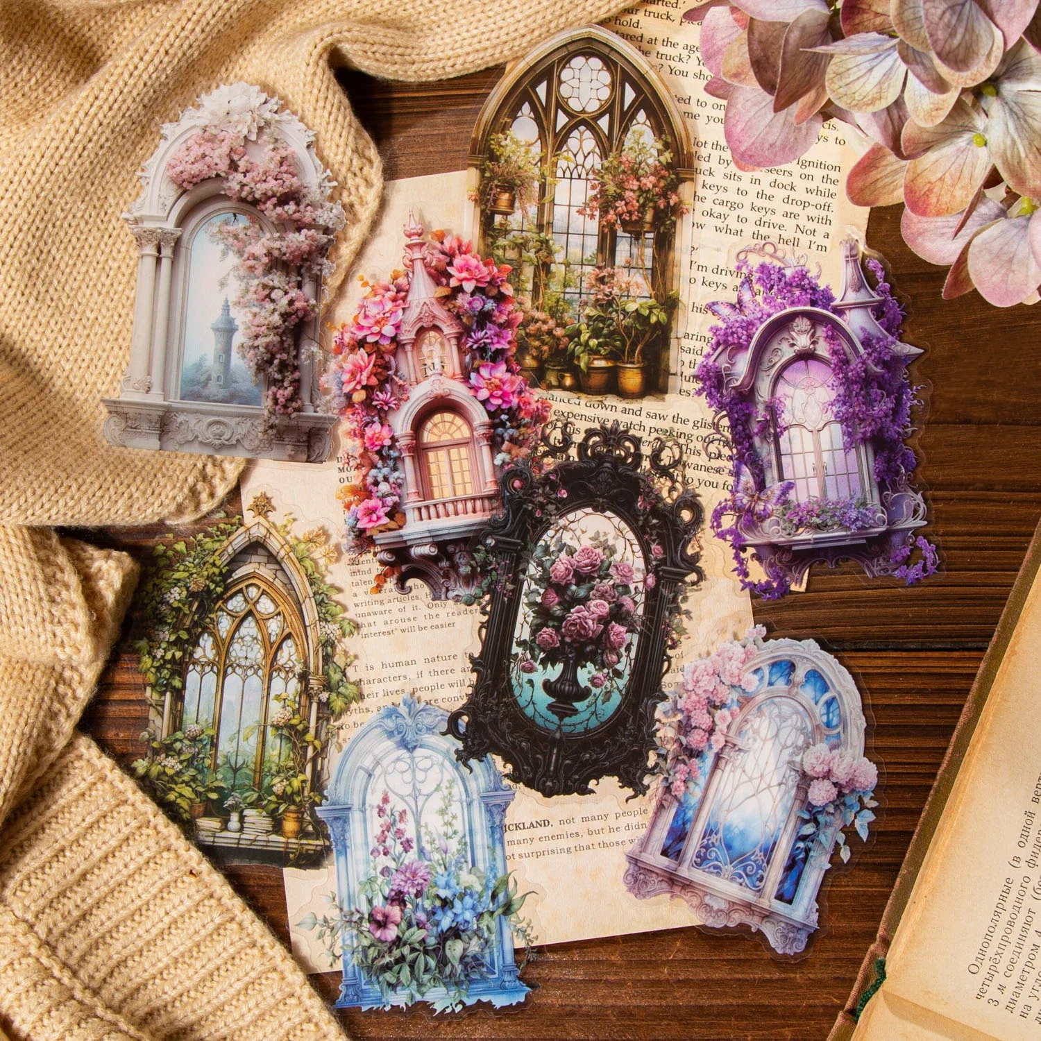 Journamm 10pcs/pack Flowers Window Sticker PET Materials Collage Junk Journal DIY Scrapbooking Supplies Aesthetics Decor Sticker