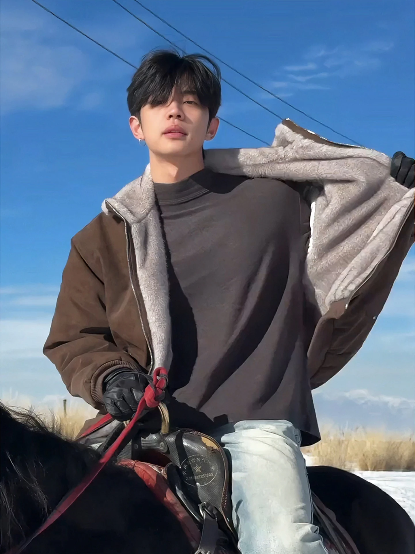 

Men's Thiened Faux Fur Lined Winter Jaet Mountain Eagle Design Warm Cold Resistant Cotton Coat American Sle PU Leather ...