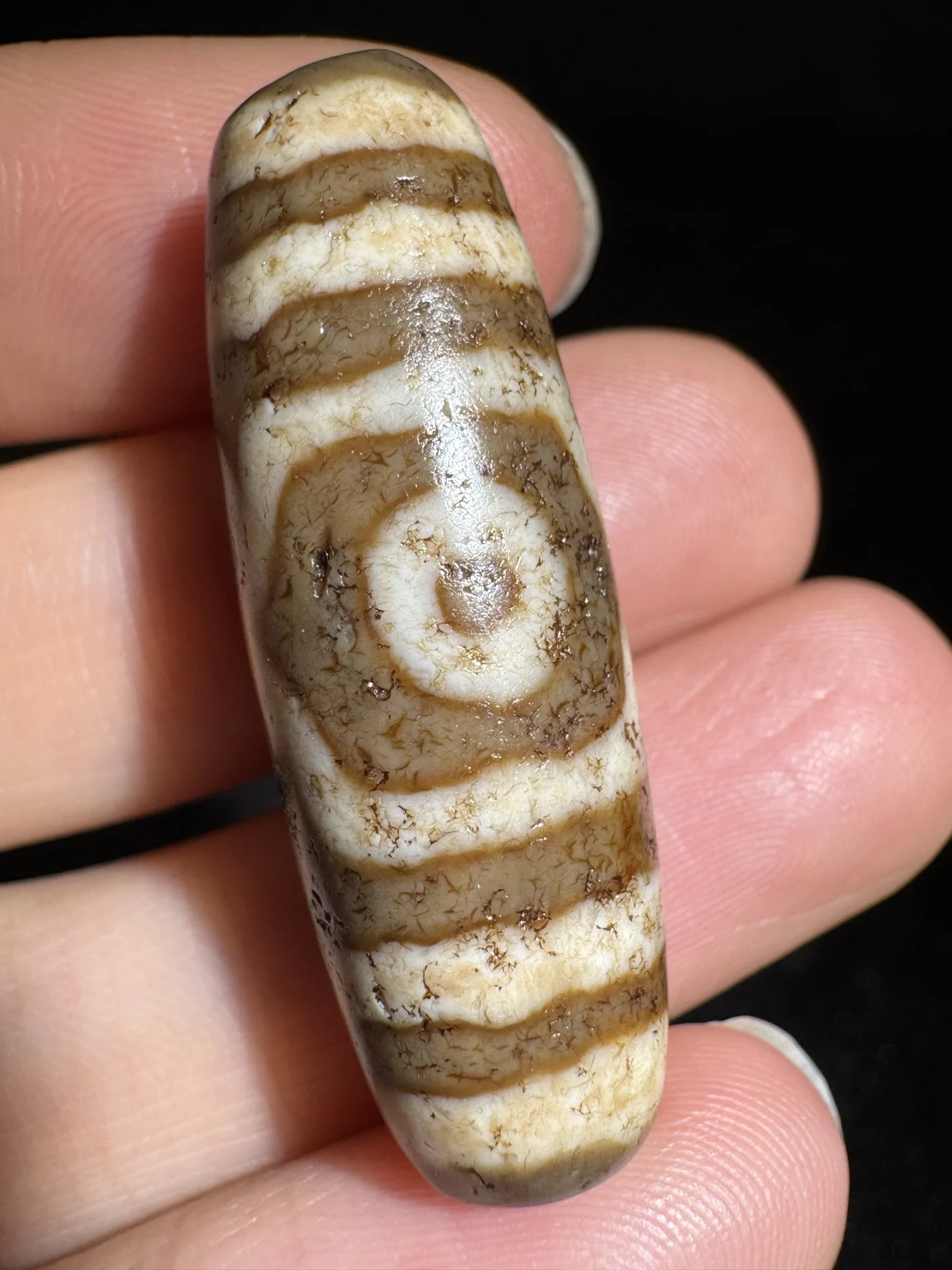 Tibetan Tooth Yellow Treasure Cap Three Eye Dzi Pendant Necklace 12x37mm