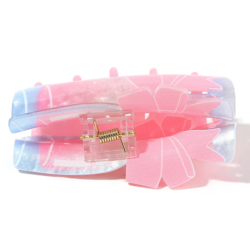 Sweet Pink Bowknot Bouquet Printed Acrylic Hair Claw Clip For Women Girls  Fashion Geometric Acrylic Party Hair Accessories