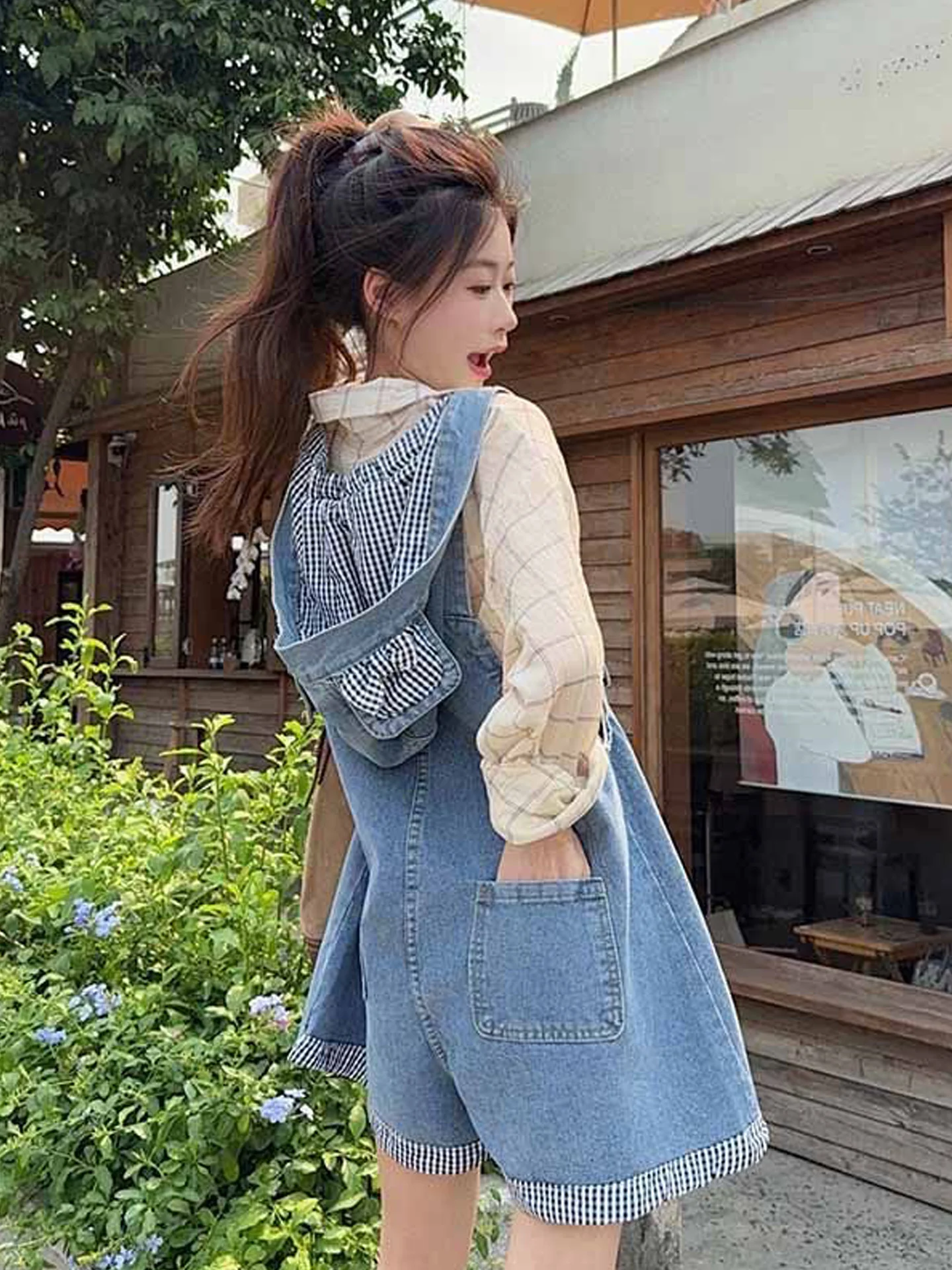 Sweet American Salt Series Denim Overalls Women's High Waist Wide Leg Short Pants Vintage Washed Outfit Spring Autumn New Style