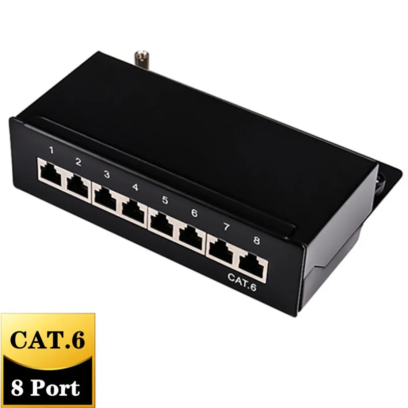 Cat 6 6A Patch Panel RJ45 Connector Adapter 8 12 Port Full Shielded Mini Desktop Wall Mounted Keystone Jack Weak Current Box