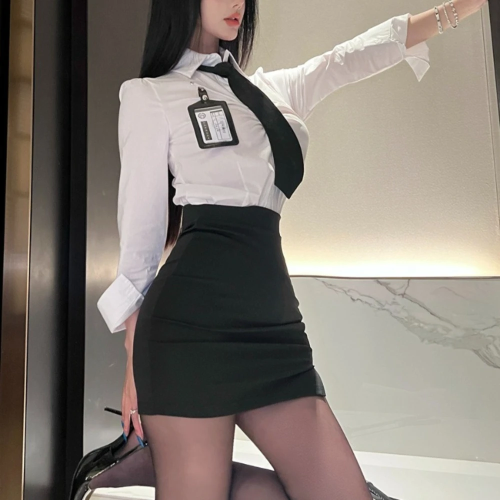 

Сексуальные офисные женские костюмы для косплея, эротическое белье, юбка с запахом на бедрах, женская униформа секретаря для ролевых игр, искушение, мини-платье, юбка