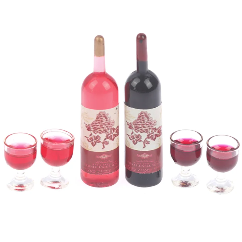 3pcs/set Dollhouse Miniature Simulation Wine Bottle Wine Glass Model Toys Desk Decoration Decorations For Kid