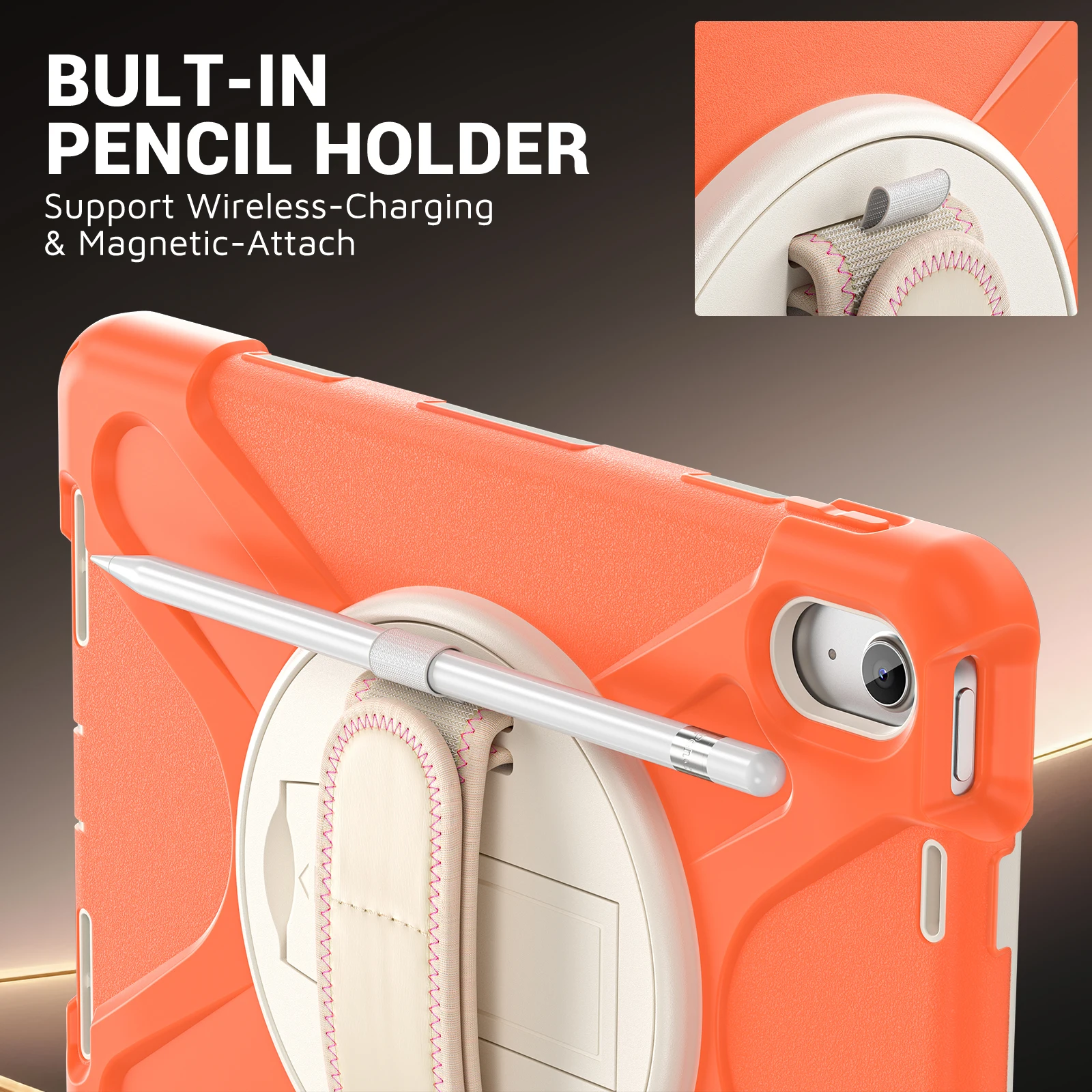 Tablet Silicone Cover for iPad Air 11 2026 M3 M2 4 in 1 Detachable Mech-style Drop-resistant Wrist Strap Stand with Long Rope