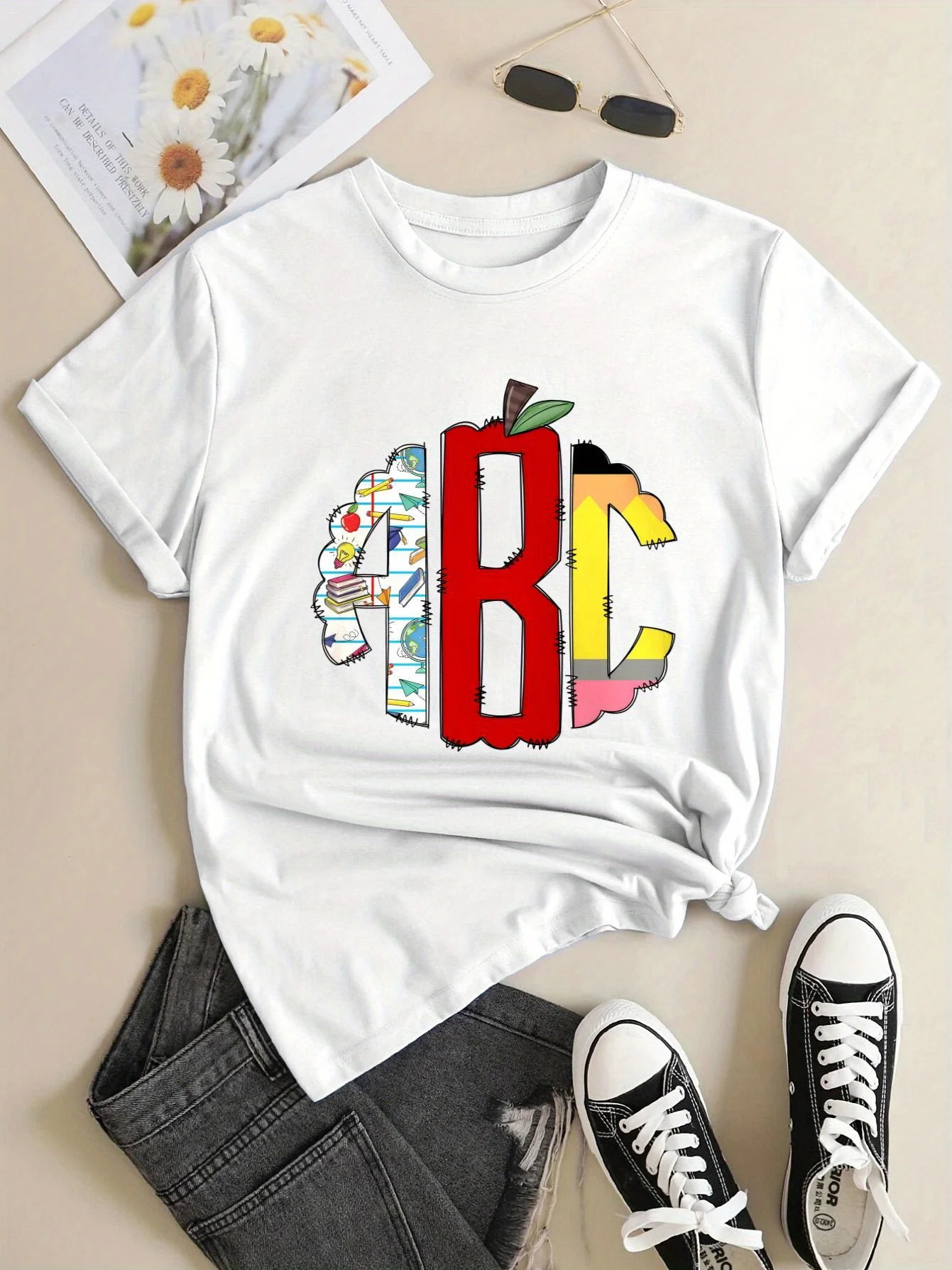 

Vitality Letter Fruit Pattern Printed Summer Women Creative T-shirt Short Sleeved Top Round Neck Casual Summer Fashion Clothing