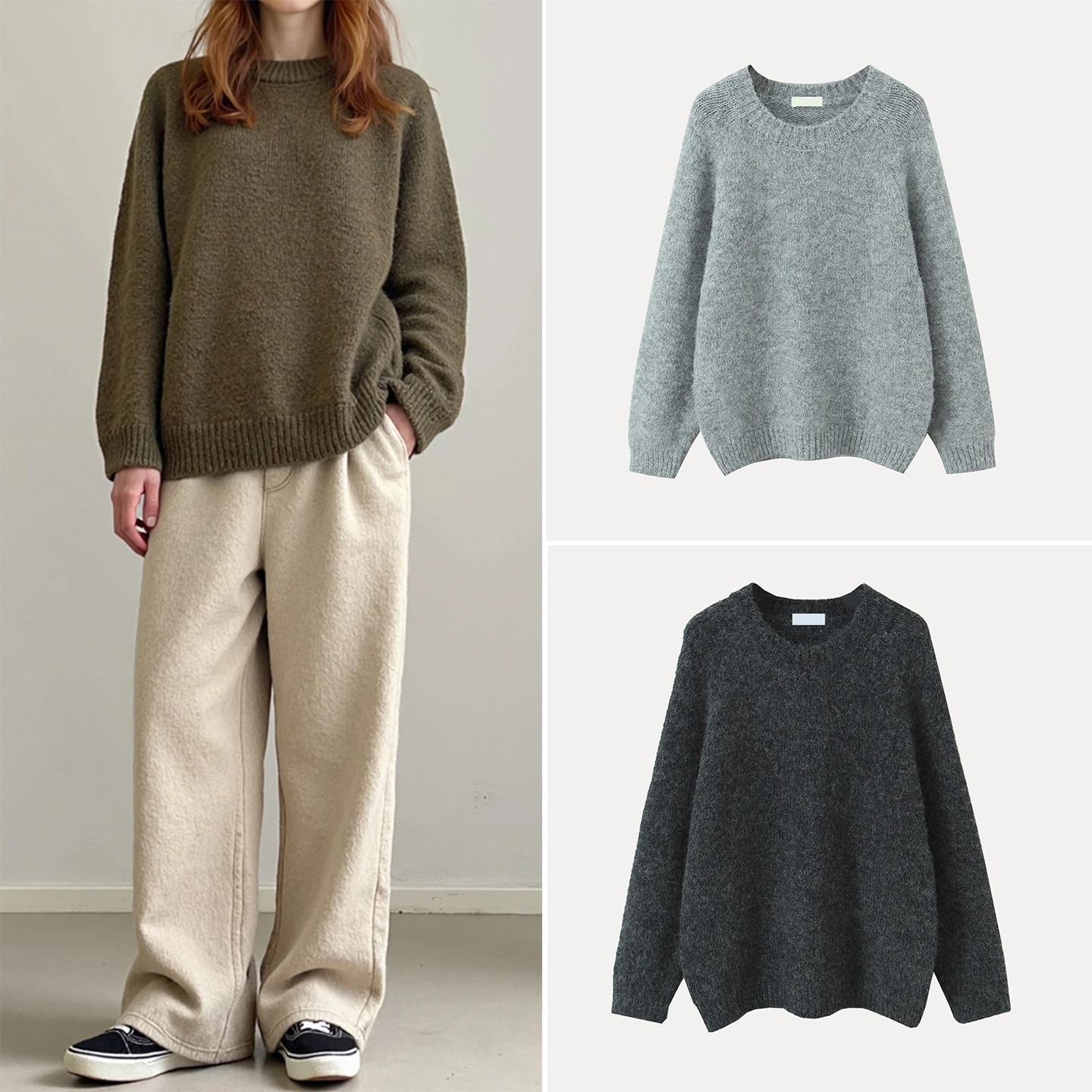 

Модный свободный женский трикотаж, классический накладной свитер Ele Sle, круглый дизайн Ne, универсальное осеннее новое поступление